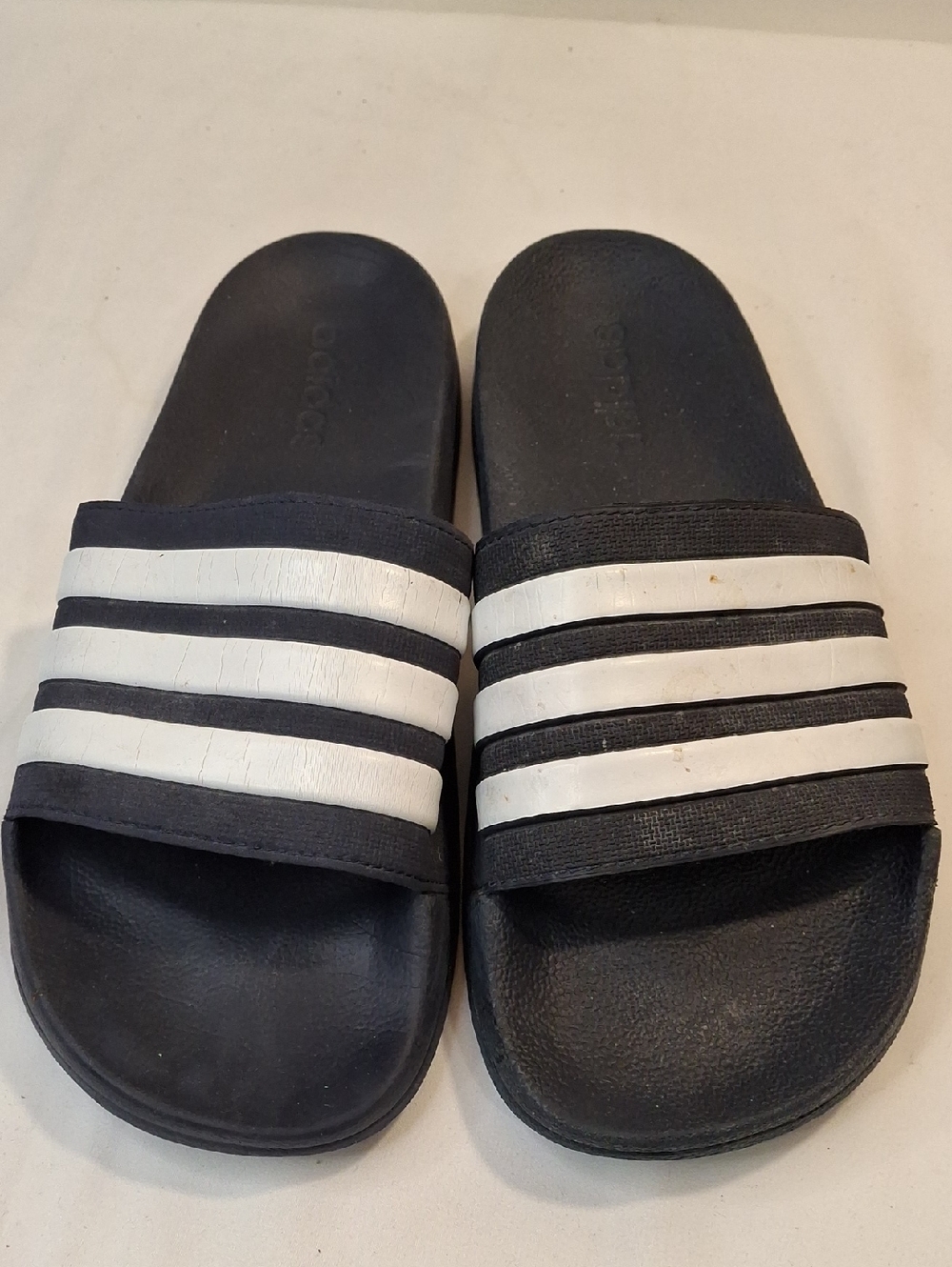 Adidas Black and White Slide Sandals with Three Stripes. Classic Look.